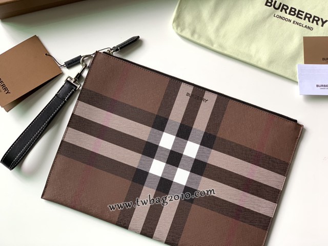Burberry專門店新款男士手拿包 巴寶莉格紋環保帆布拉鏈收納袋 yxb1320